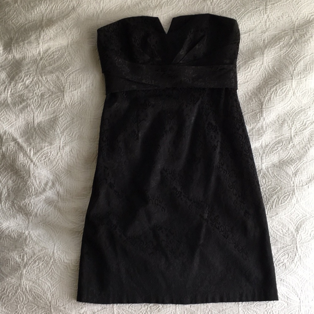 Black Textured Strapless Cocktail Dress
